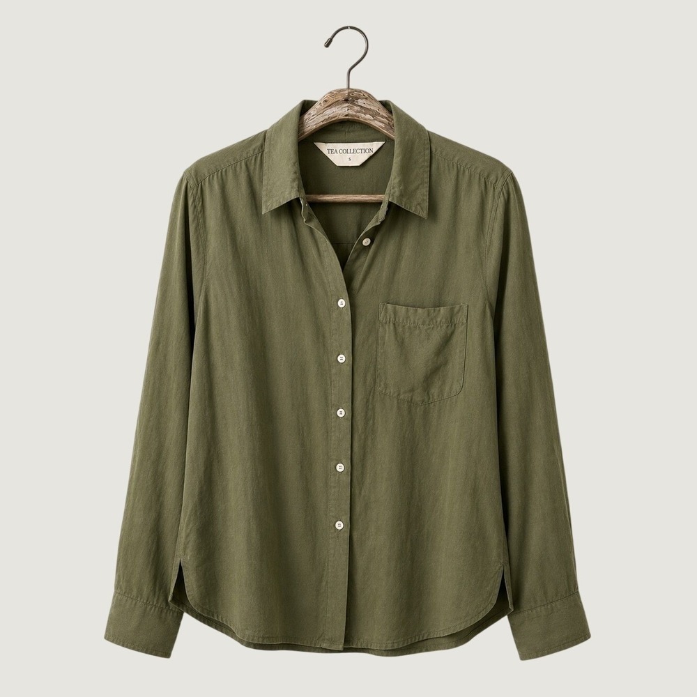 Teza‎ Collection Olive Green Button Front Shirt Size S NWT